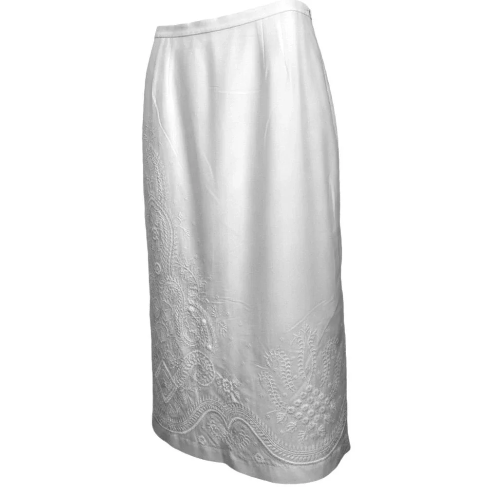 Talbots Pure Silk Maxi Skirt Ivory Embroidered Floral Paisley Side Slit Size 16